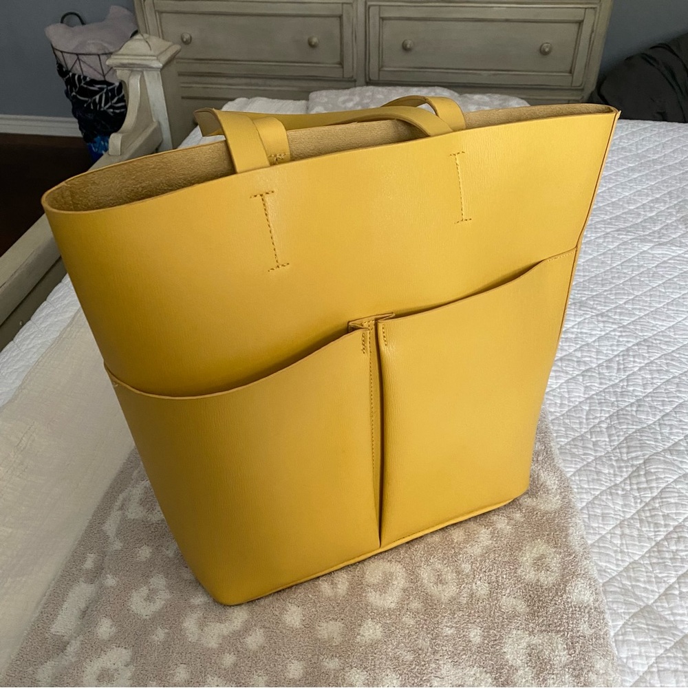 Neiman Marcus Faux Leather Yellow Shoulder Bag